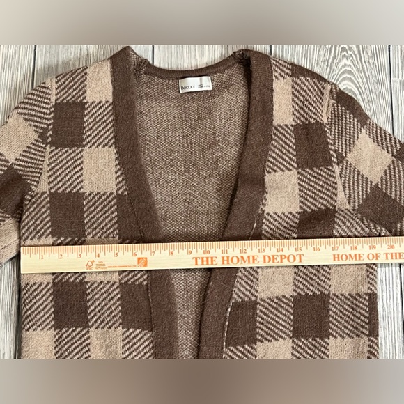 Becool Buffalo Check Long Cardigan Brown/Tan Size Small - Picture 7 of 9